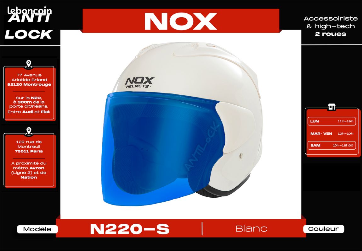 Casque Jet Nox 𝗡𝟮𝟮𝟬-𝗦 | Avec visières colorées | 𝗡𝗲𝘂𝗳 + 𝗚𝗮𝗿𝗮𝗻𝘁𝗶𝗲 (image 5)