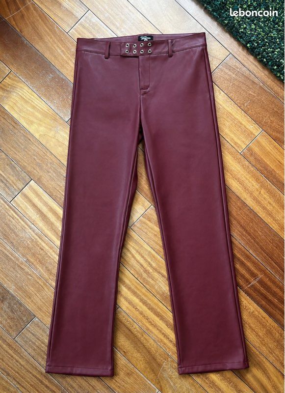 Pantalon simili cuir skaï rouge bordeaux Jennyfer 38 (image 1)