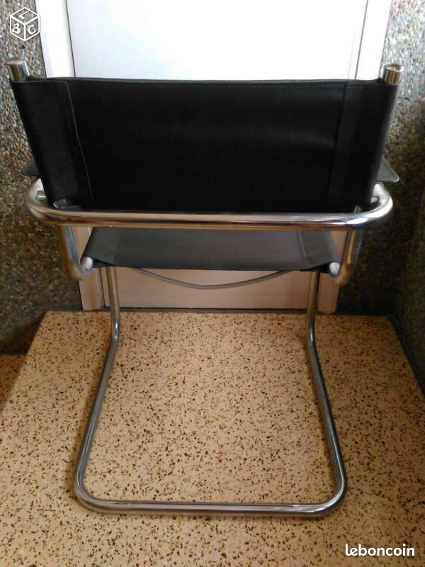 Fauteuil Cuir Noir et Métal Chromé (image 2)