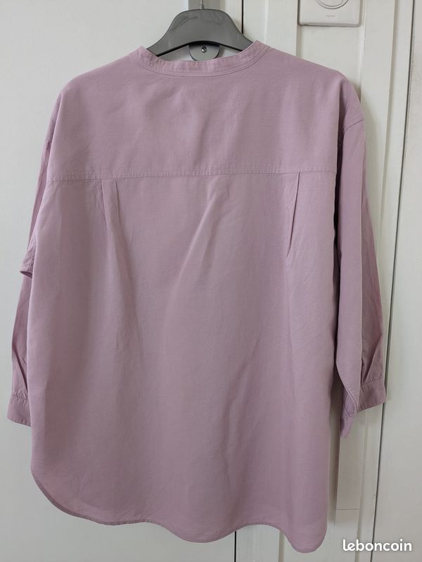 Chemise chemisier tunique col mao Uniqlo mauve parme lila violet