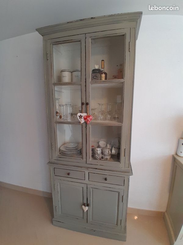 Buffet Vitrine Shabby Chic Palazzo INT - Vieux Blanc - Bois Massif