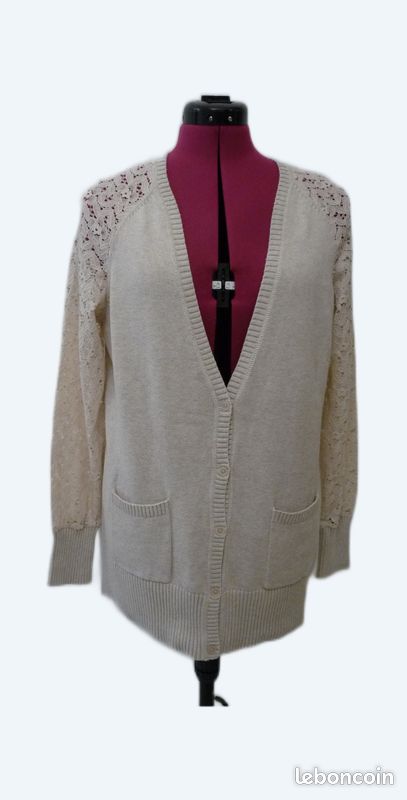 Pull Gilet Cardigan Femme – Beige Foncé – Taille 42/44 – Acrylique – Neuf