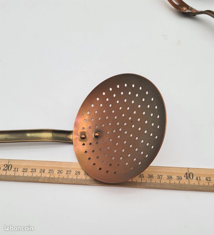 Ustensiles en cuivre et laiton, avec barre support, Déco cuisine Vintage - J38 (image 10)