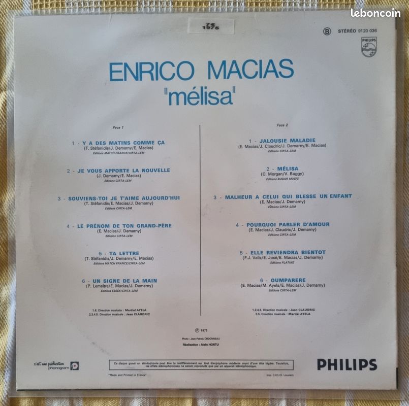 Enrico MACIAS - Mélisa (33 tours) (image 2)