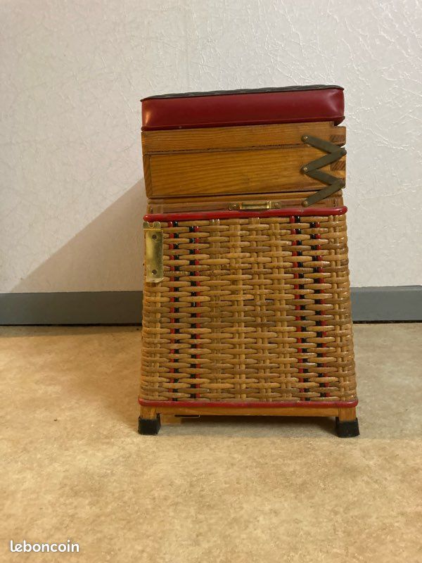 Tabouret Panier De Rangement En Osier Vintage Français Années 50 - Occasion