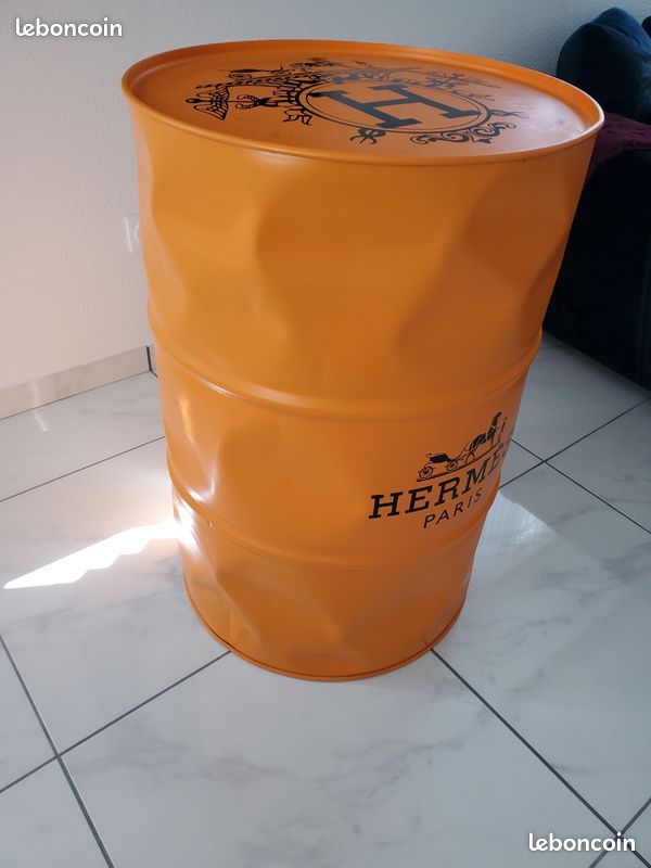 Baril Industriel HERMES 200L Orange - Métal, Déco Style Industriel, Neuf