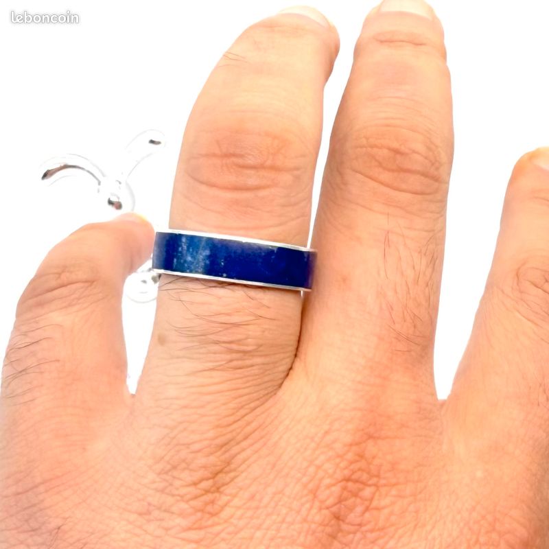 Engagement True Blue – Alliance pour homme en argent pur avec