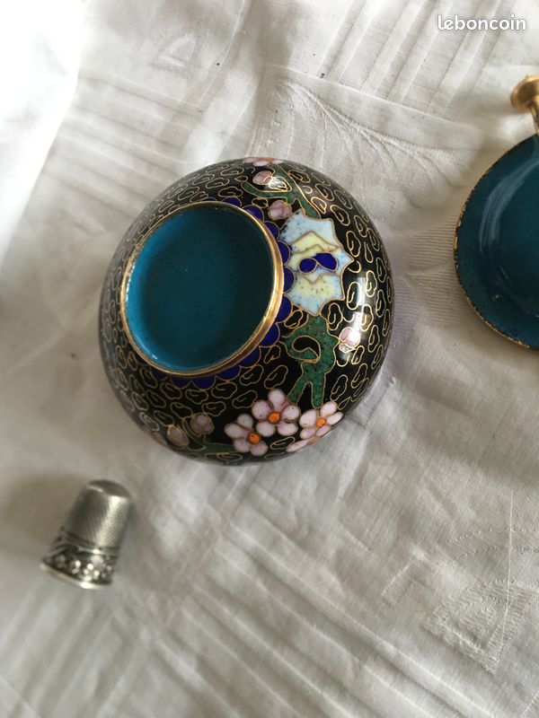 Pendentif Vintage Asiatique Oiseau Et Nuage En émail Cloisonné Bleu - Années 70/80 - Laiton
