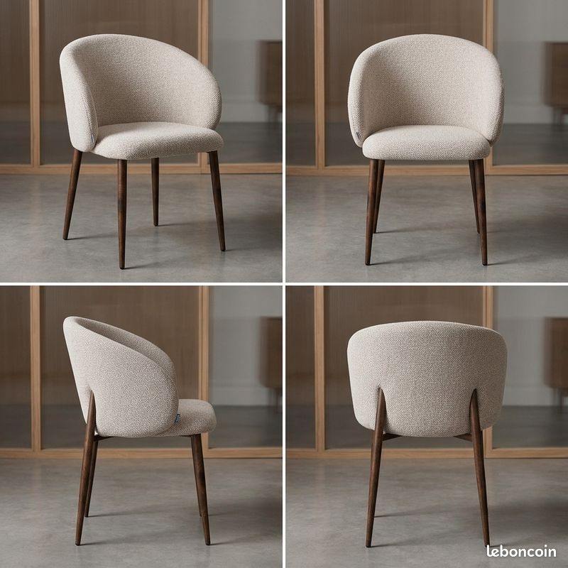 💕 MAGNIFIQUE PROMO💕 Chaise beige tissu chenille pieds en Acier effet Noyer adaptées pour table à manger effet travertin ou autre (image 1)