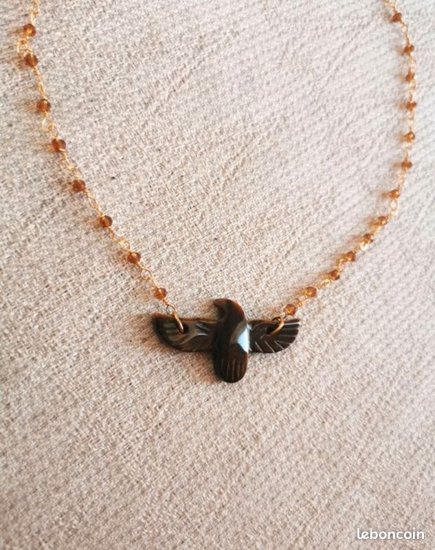 Pendentif Vintage Forme Oiseau Couronné - Métal Doré Avec émaux Et Pierres Fantaisie, Occasion