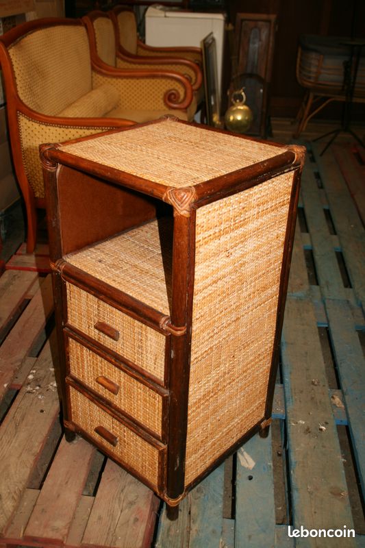 Table de nuit et 3 tiroirs en bambou (image 2)