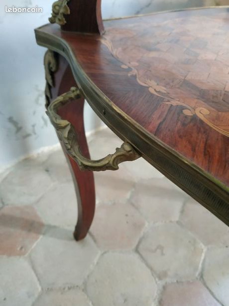 Guéridon table à thé, console, desserte,en marqueterie style Louis XV (image 6)