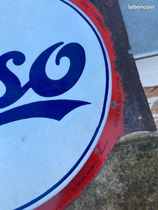 Ancienne plaque emaillee esso annees 30 emaillerie italienne garage station service - Collection