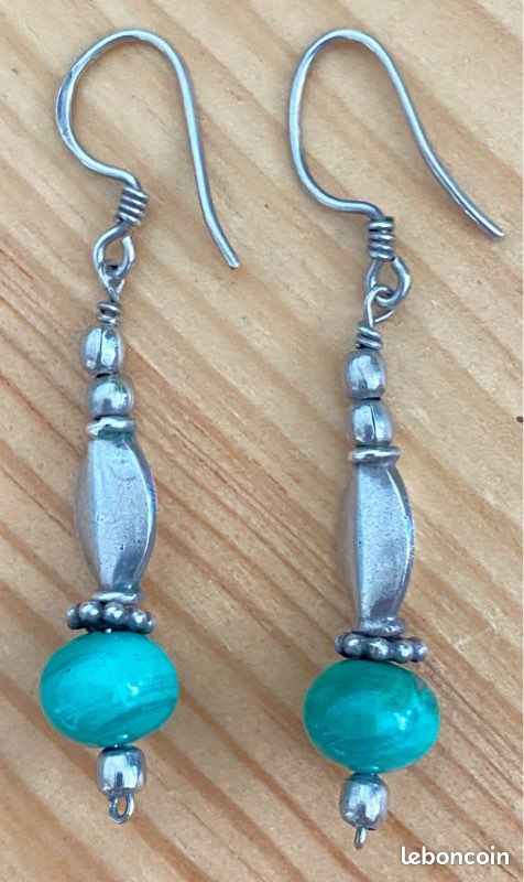 Boucles d’oreilles en argent avec malachite (image 2)