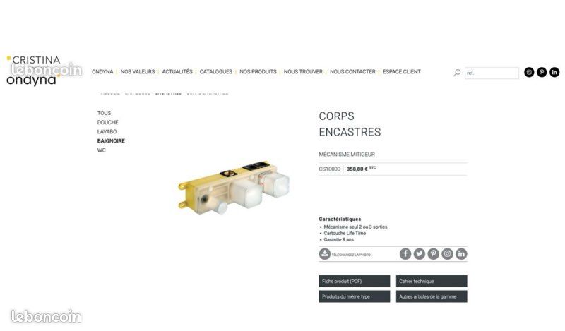 Mécanisme corps encastré douche baignoire Cristina (image 4)