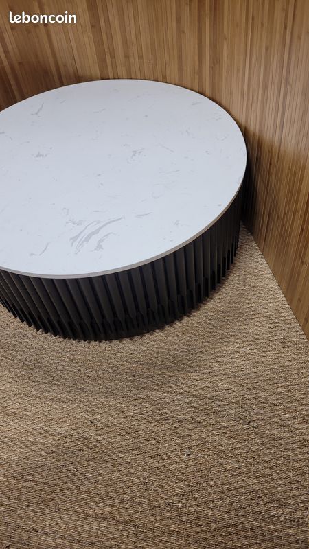 Table basse bois noir et pierre (image 2)