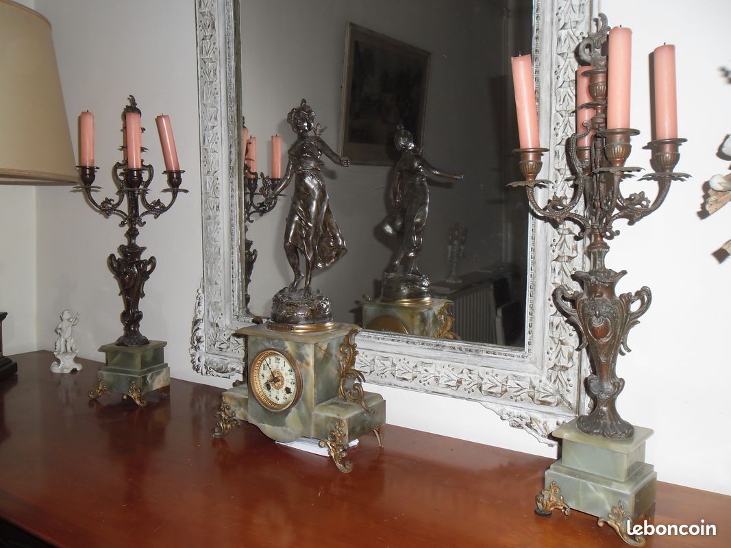 Pendule et chandeliers de cheminée ancienne signée ROUSSEAU (image 8)