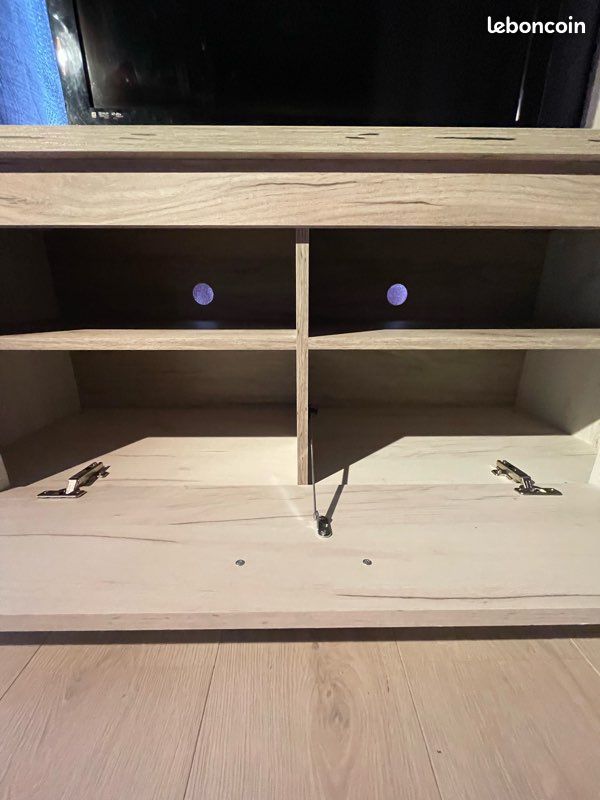 Meuble TV télé en bois couleur chêne et chêne foncé (image 4)