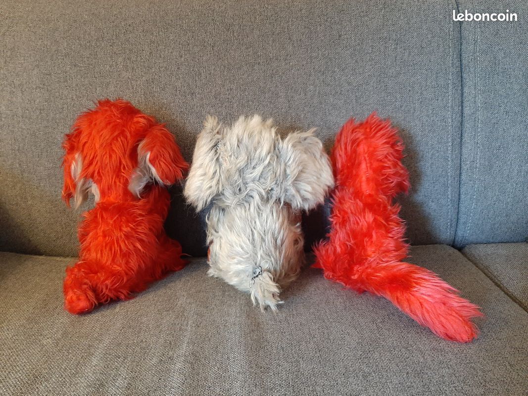 ANCIENNE PELUCHE CHIEN blanc écharpe rouge vert laine CURLY - 36577 EUR 11,83 - FR