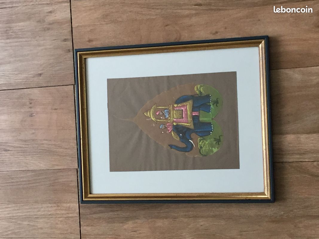 Tableau Peinture sur feuille de Figuier Séchée Oriental-insolite-Inde-populaire-persan-tibet-asie-asaitique-décoratif-vintage-art-artisanal- (image 10)
