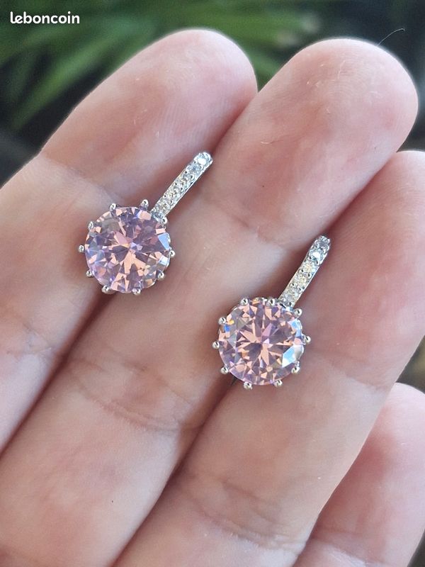 Boucles d'oreilles cristal rose, cristal rose, Dormeuses, dormeuses cristal rose (image 3)