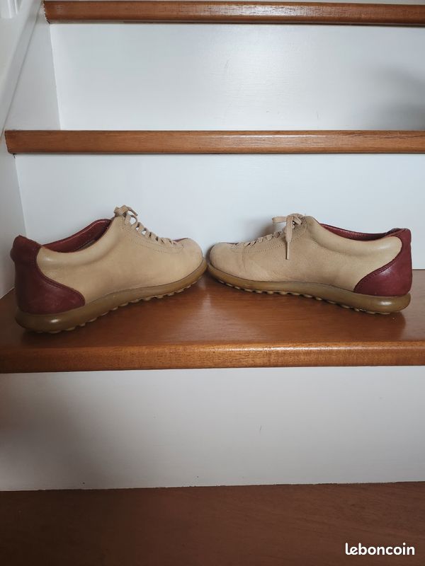 Bottines Camper à Talons Larges - Cuir Ajouré Gris Taupe, Taille 39 - Quasi Neuves, Très Très Bon état