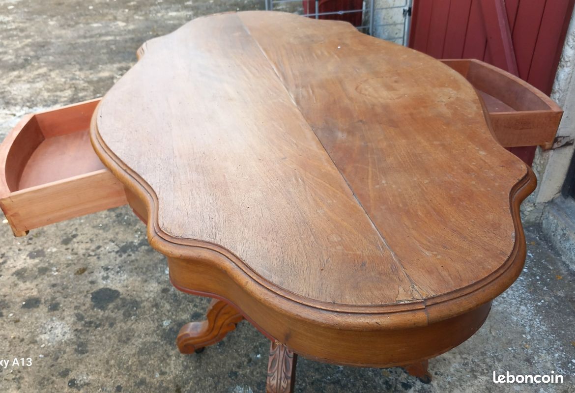 Table ancienne plateau tournant avec 2 tiroir (image 2)
