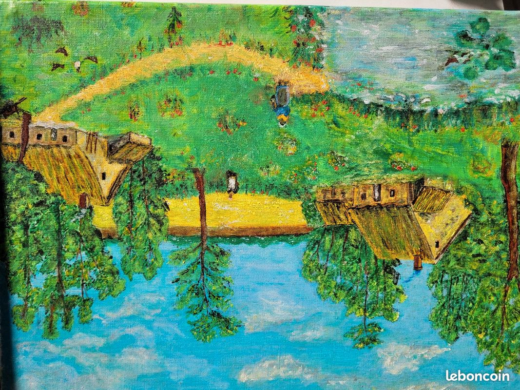 Paysage de campagne, acrylique sur toile de lin (image 1)
