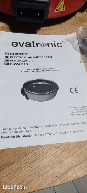 Mijoteuse / Poêle à pizza électrique Evatronic 1500W (Neuve) (image 3)