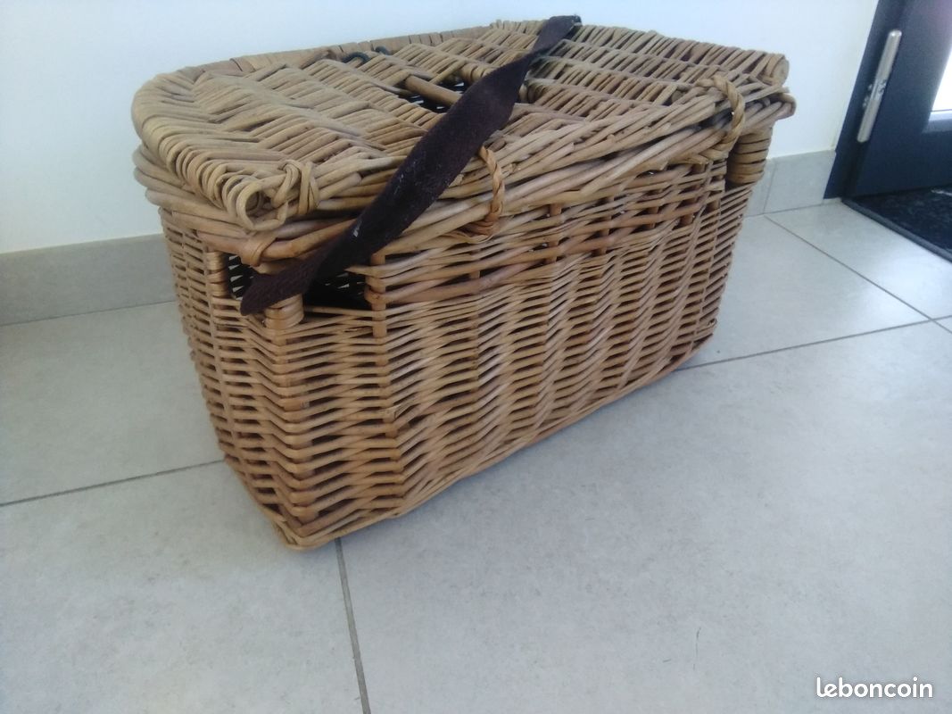 Ancienne Bourriche Sporsac Lyon – Panier De Pêche En Osier Et Tissu, Vert, Truite