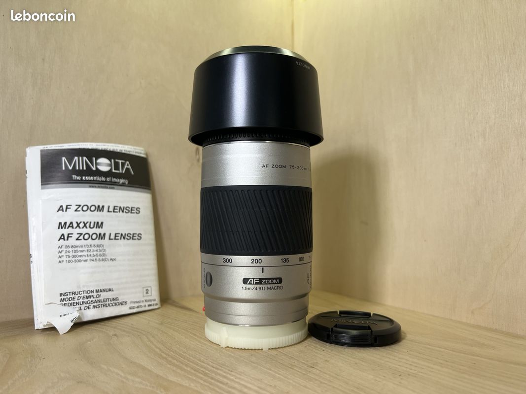 Objectif Zoom Minolta AF 75-300mm – Ouverture F/4.5-5.6 – Monture Sony Alpha – Occasion