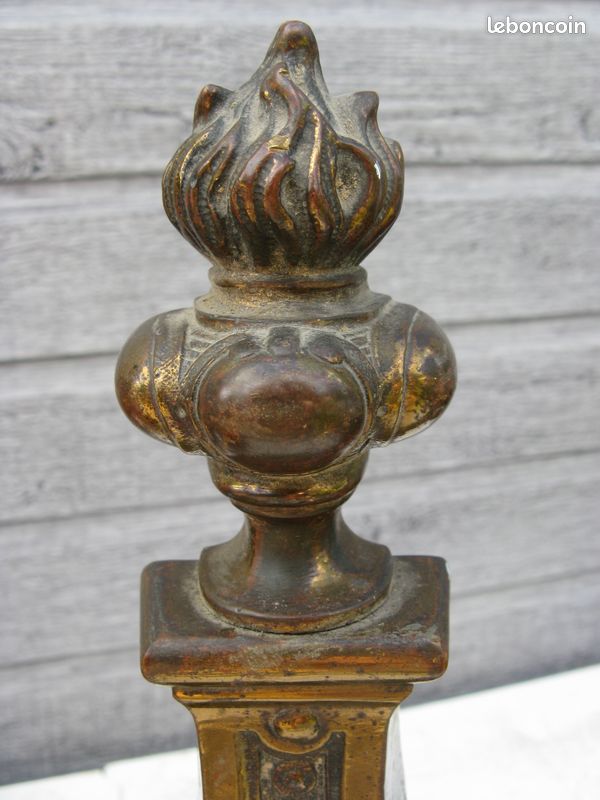 Bronze XIXème chenets avec sa barre de cheminée (image 8)