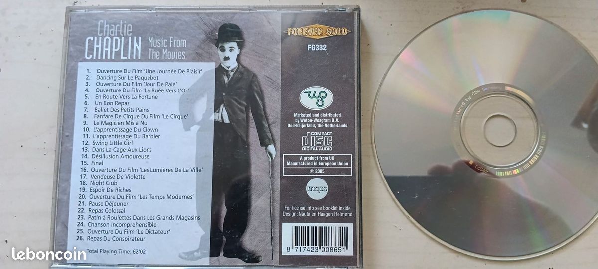 CD musiques des films de Charlie Chaplin - musiques originales remastérisées - CD comme neuf - son superbe (image 2)
