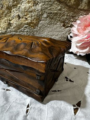 Boîte à Bijoux Vintage En Bois Sculpté - Vide-poche Artisanal, Fabrication Française, Pièce Unique
