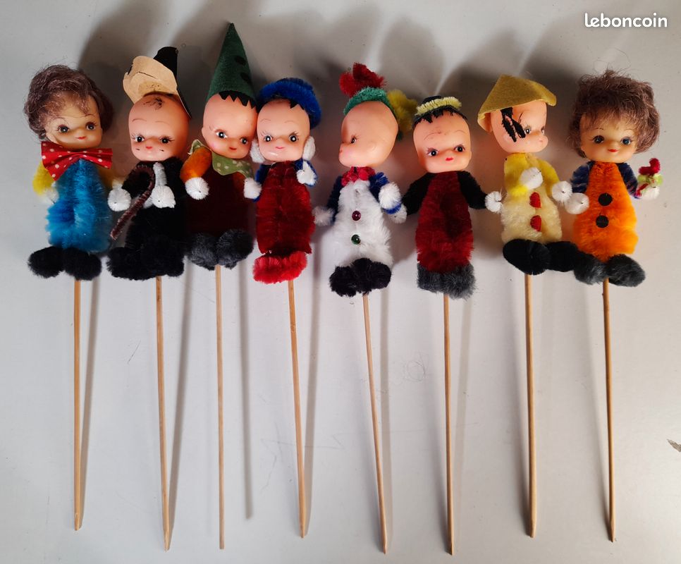 Lot de 10 marionnettes à main vintage années 70 - Collection