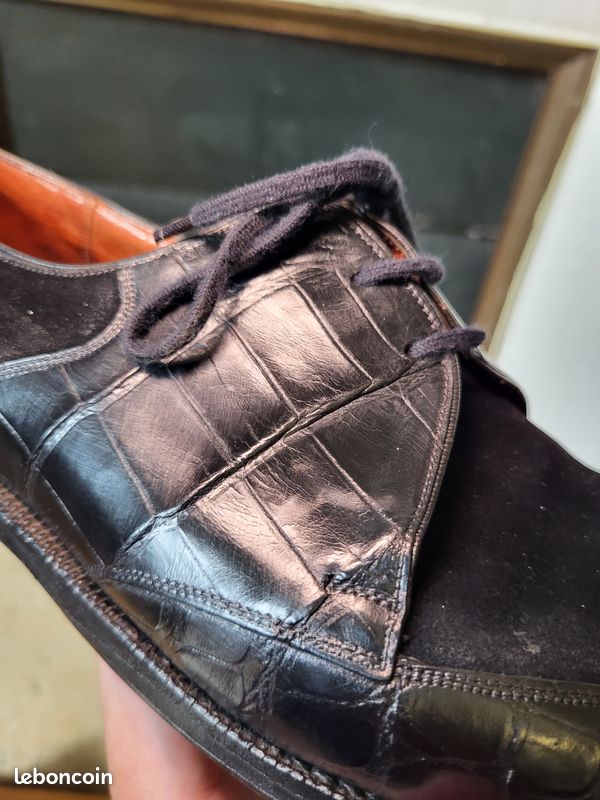Derbies JM Weston Vintage (années 60) - Crocodile Et Daim Noir, Pointure 42