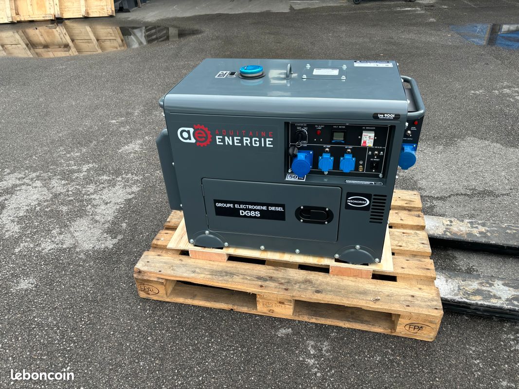 Groupe électrogène diesel 8 kva AVR fioul 3000 tours min 230V insonorisé, ATS démarrage automatique refroidissement par air neuf garanti 2 ans marque aquitaine énergie fabricant de 8 à 2020kva (image 1)