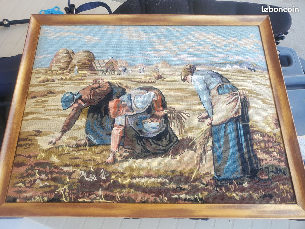 Canevas ancien fait main – Les Glaneuses de Millet (image 1)