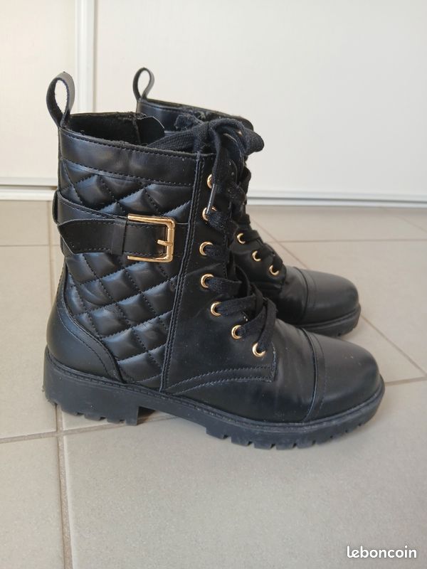 Bottines Femme Noires - Faux Cuir - Taille 38 - Style Bottillon - Comme Neuves