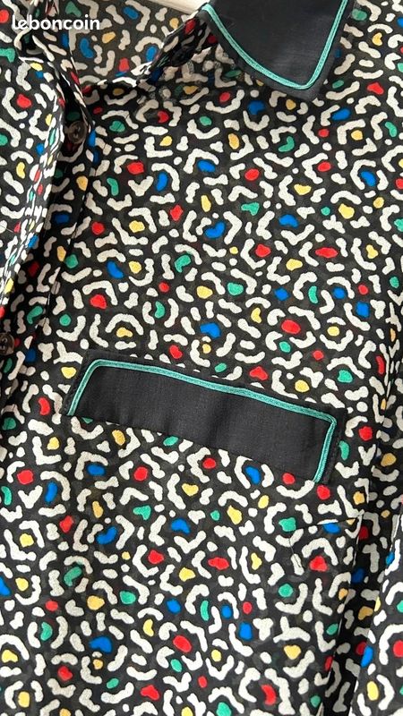 Blouse Ina chemise léopard abstrait multicolore transparente fluide 70 s pop - Très bon état rétro (image 4)