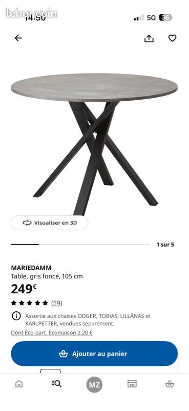 Table IKEA, gris foncé, 105 cm (image 8)