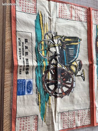 Torchon Vintage 1975 – Calendrier Tracteur Ford – Agriculture Française – 100% Coton