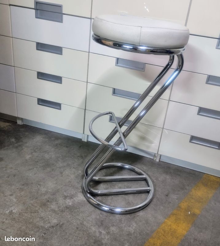 DERNIERS JOURS Tabouret haut blanc cuir bar cuisine chaise fauteuil déco rétro vintage usine industriel (image 7)