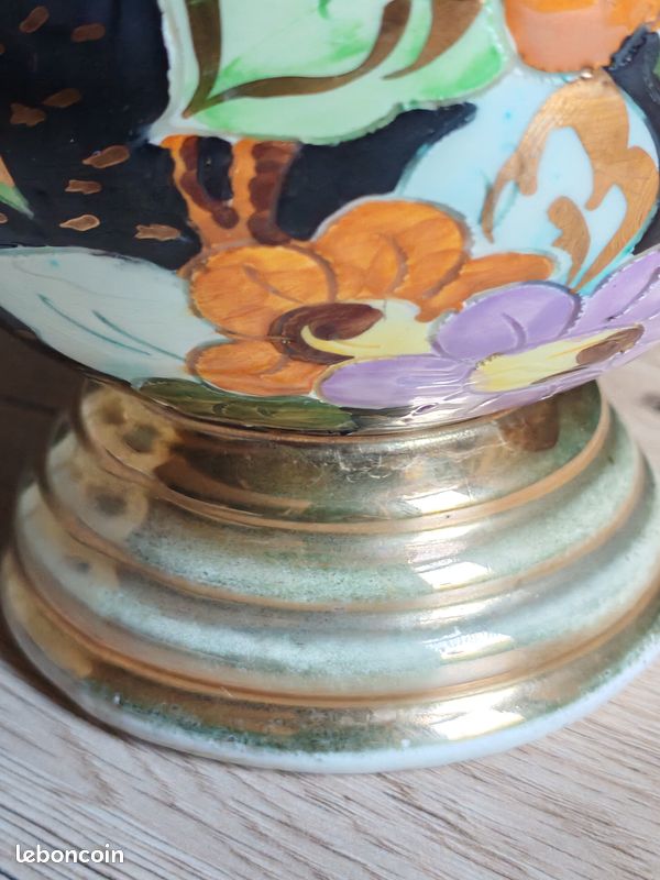 Vase Vintage Céramique Arte Veneziana, Décor Fleurs Peint Main et Dorure Or, Poterie Italienne Ancienne, Déco Shabby Chic Bohème (image 17)