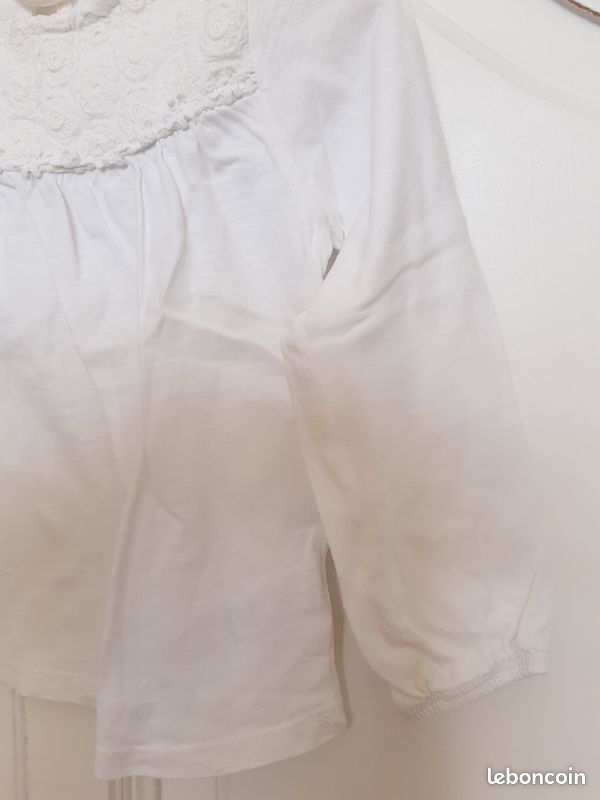 T-shirt Broderie Longues Manches Blanc Fille 4 ans Vertbaudet (image 3)