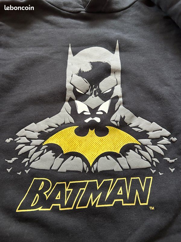 Pull à Capuche Batman Garçon Next – Noir – 11-12 Ans – 100% Coton – État Parfait