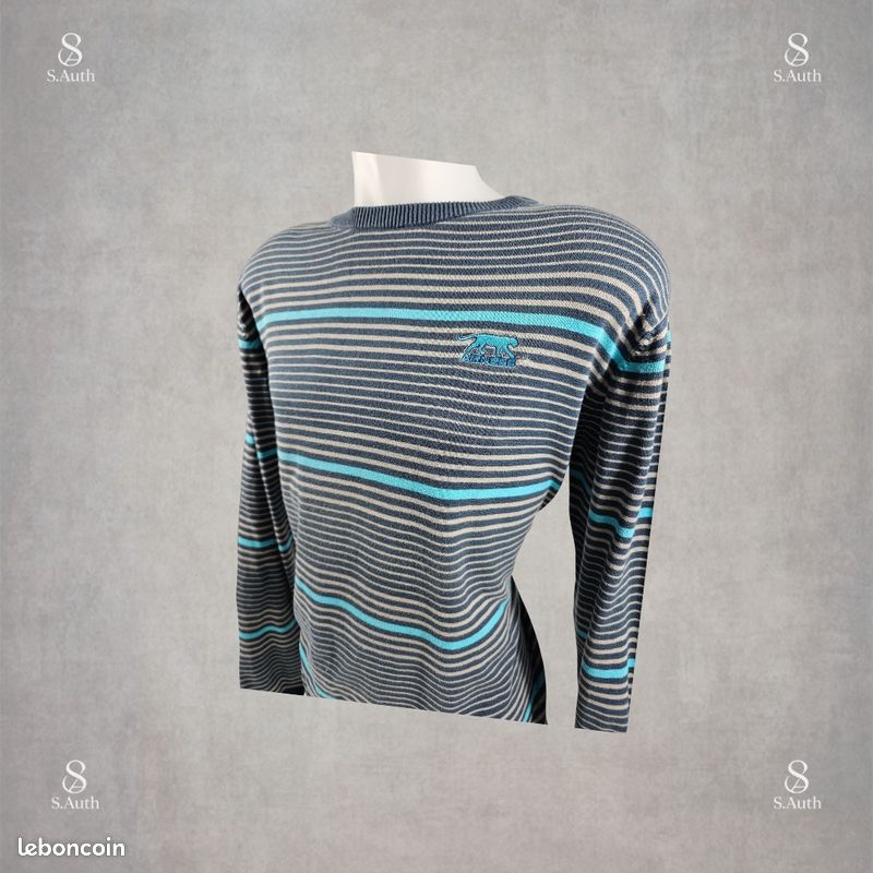 Pull Homme Tissaïa En Laine Grise – Col V, Taille S (36-38), Vintage, Très Bon état