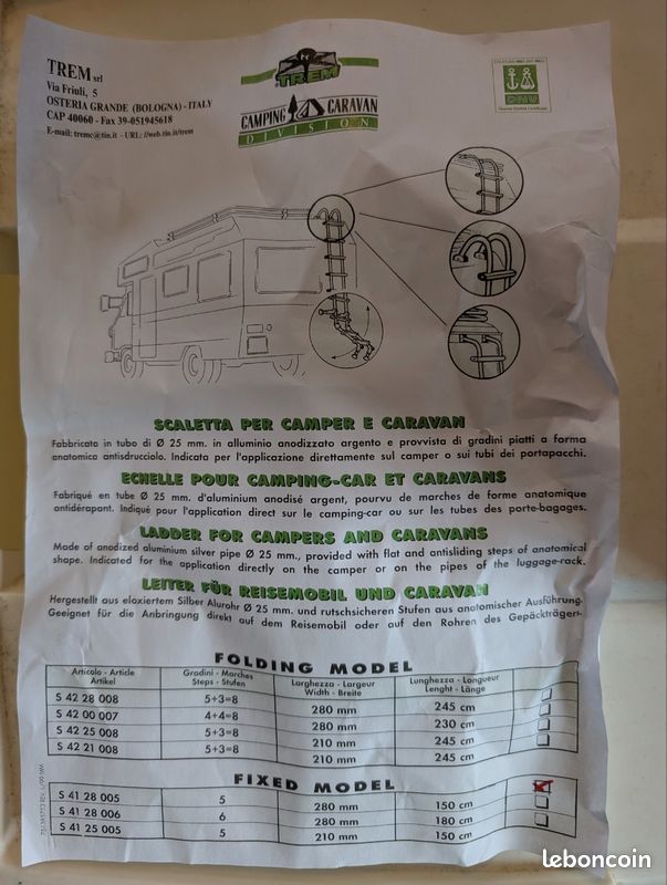 Échelle pour poser sur camping car ou caravans (image 3)