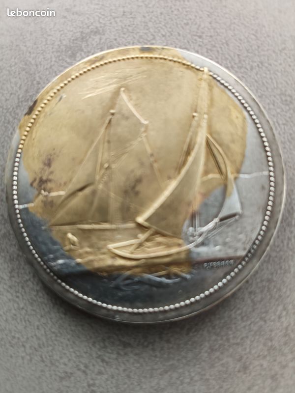 Yacking Médaille bateau voile yacking f.vernon en bronze argenté 60mm 90gr ...