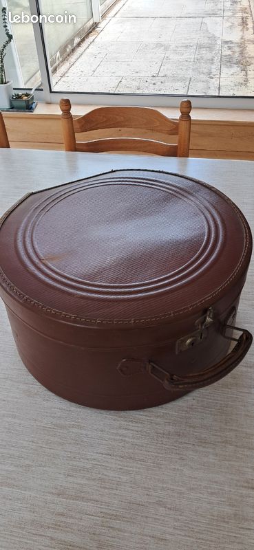 Authentique Boîte à Chapeau Ancienne – Fait Main – Rare – Marron – État Parfait